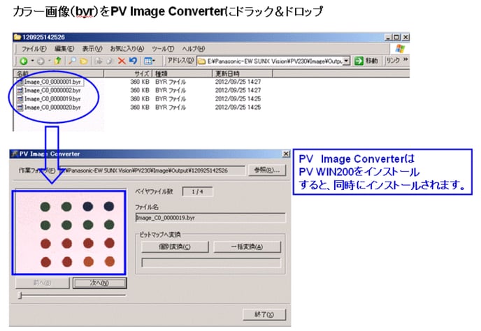 カラー画像(byr)をPV Image Converterにドラック&ドロップ